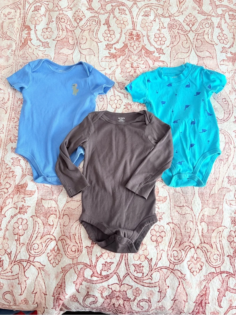 Carter's Three-Pack Baby Bodysuits — Light Blue, Teal, Brown